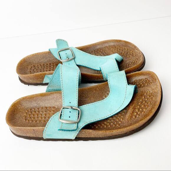 Aqua Leather Comfort Bed Toe Sandal Women’s Size 7 W - Picture 2 of 14